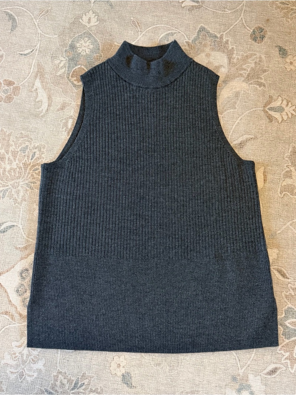 Halston Mock Neck Gray Sleeveless Sweater Women's Large Merino Wool